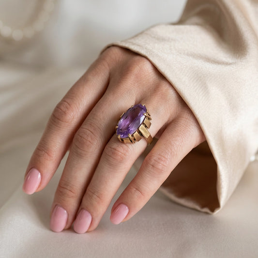 Vintage 8 karaat ring met amethist - maat 16,25 | 51