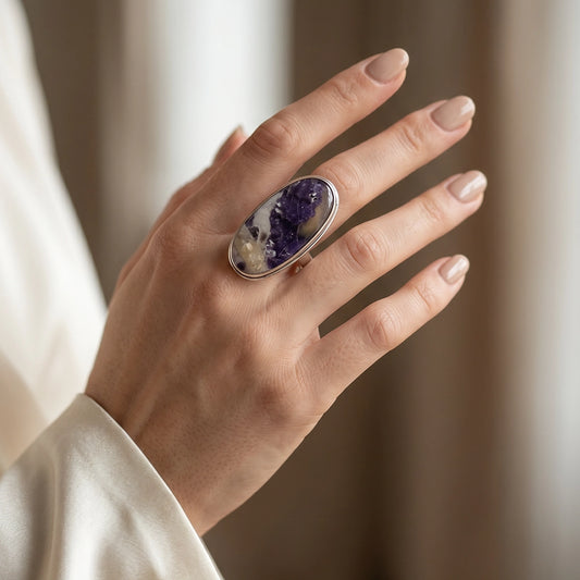 Zilveren ring 925 met paarse fluoriet steen – maat 17,25 | 54