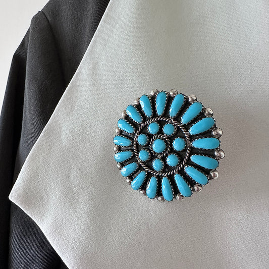 Vintage Native American brooch / pendant in flower shape - sterling silver & turquoise