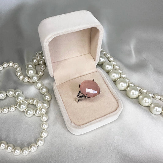 Vintage 925 ring met facet geslepen rozenkwarts – maat 18 | 57