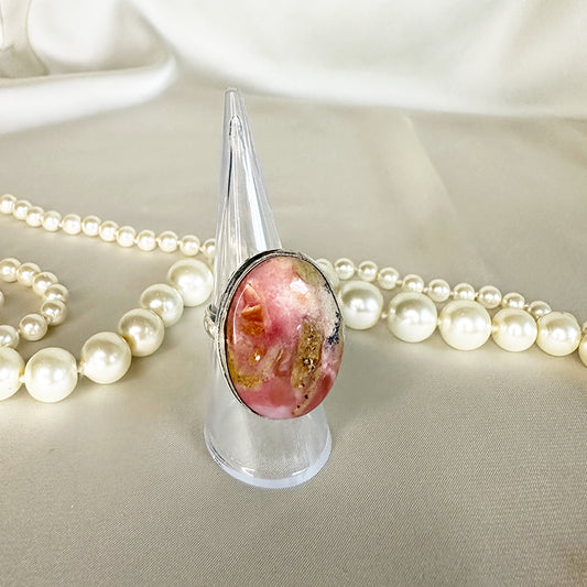 Vintage zilveren ring 925 met ovale roze opaal – maat 16,75 | 52,5